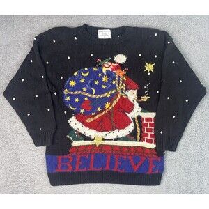 Vintage Marisa Christina Classics L Christmas Believe Santa Chimney Sweater Hand